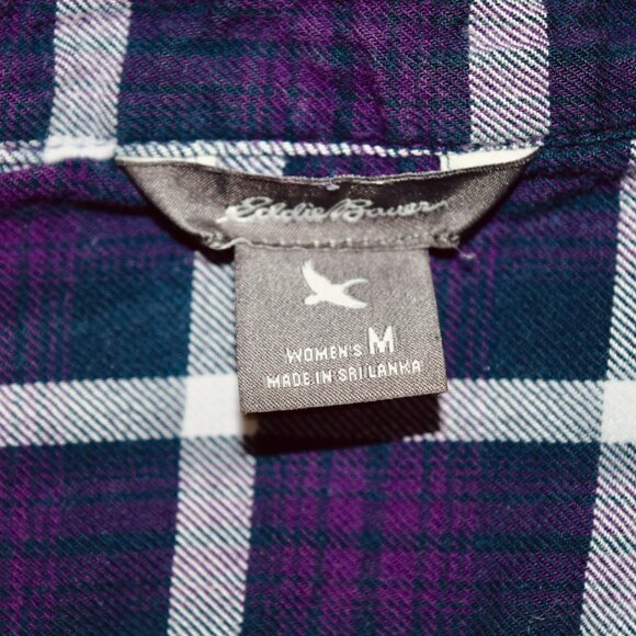 Eddie Bauer Women's Plaid Flannel Popover Blouse | Navy & White | Size M - Picture 3 of 6
